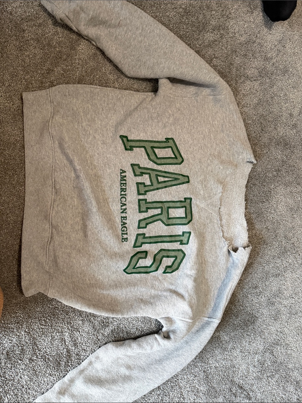 American Eagle Outfitters Gray Crewneck Sweatshirt with Green PARIS Logo